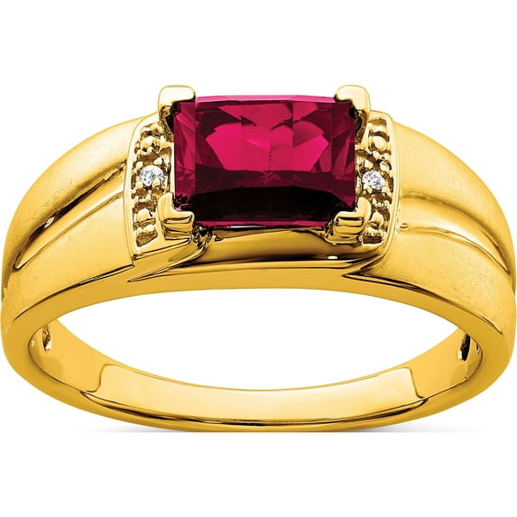 14K Yellow Gold Emerald-Cut Created Ruby And Diamond Mens Ringsize 10 (Width 2.1 To 8.3) - Jbsp