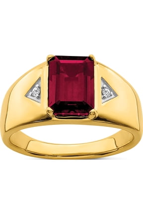 14K Yellow Gold IB Goodman 14K 10x7mm Emerald-cut Lab-Created Ruby and 1/20 carat Diamond Polished Mens Ring