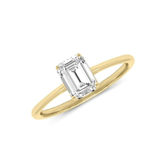 14K Yellow Gold Emerald Cut Lab Grown Diamond Basket Split Shank Solitaire Engagement Ring - 1.50 Carat (Ring Size: 7)