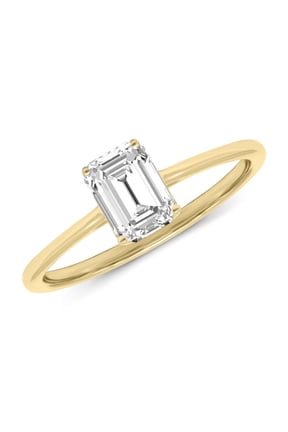 14K Yellow Gold Emerald Cut Lab Grown Diamond Basket Split Shank Solitaire Engagement Ring - 1 Carat (Ring Size: 4.5)