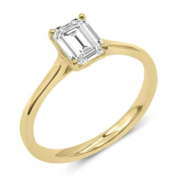 14K Yellow Gold Emerald Cut Lab Grown Diamond Cathedral Solitaire Engagement Ring - 3 Carat | E-F Color, VS1-VS2 Clarity (Ring Size: 6.5)