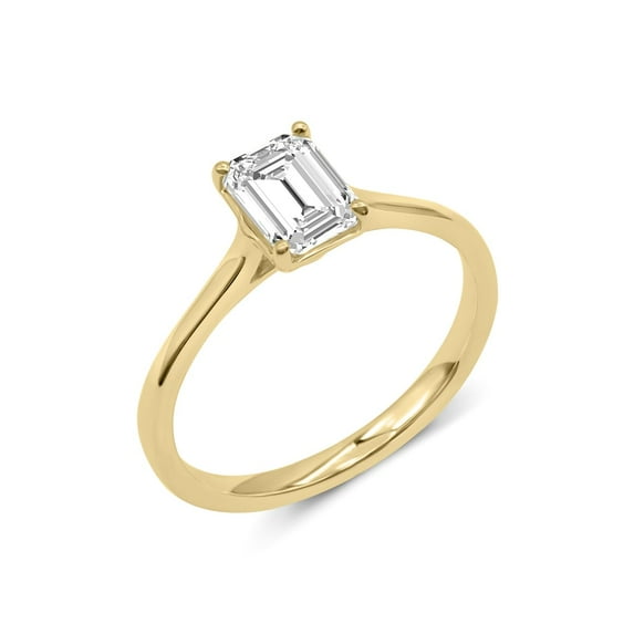 14K Yellow Gold Emerald Cut Lab Grown Diamond Cathedral Solitaire Engagement Ring - 3 Carat (Ring Size: 4.5)