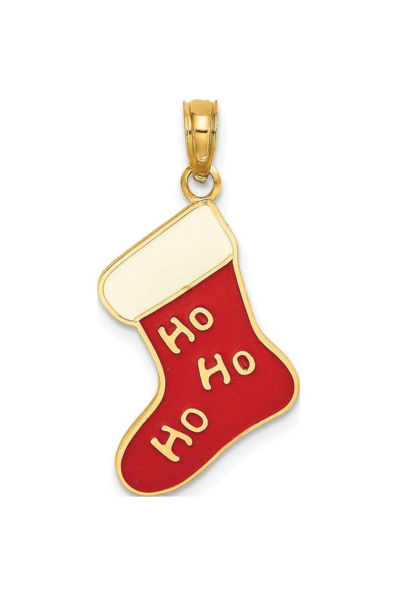 14K Yellow Gold Enamel HO HO HO Christmas Stocking Charm