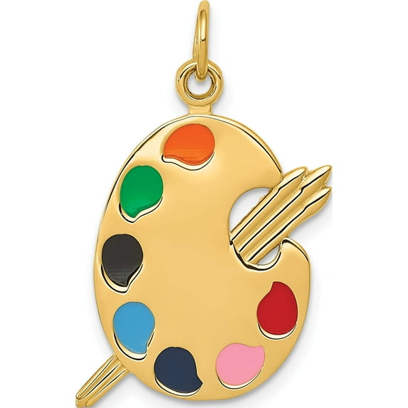 14K Yellow Gold Enameled Artist Palette Charm (26 X 16) Made In United States a0329
