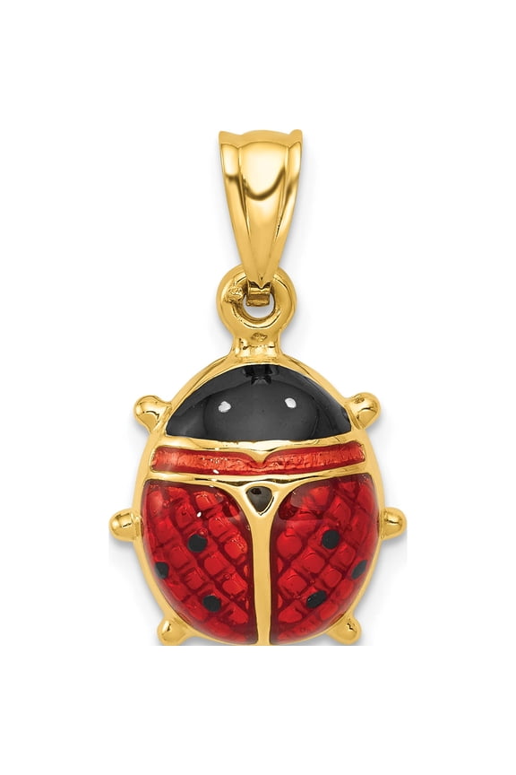 14K Yellow Gold Red and Black Enameled Ladybug Charm