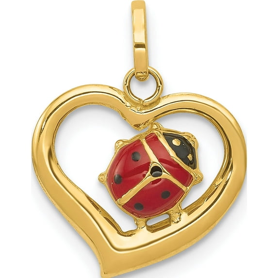14K Yellow Gold Enameled Ladybug In Heart Charm (18 X 14) Made Italy xac852