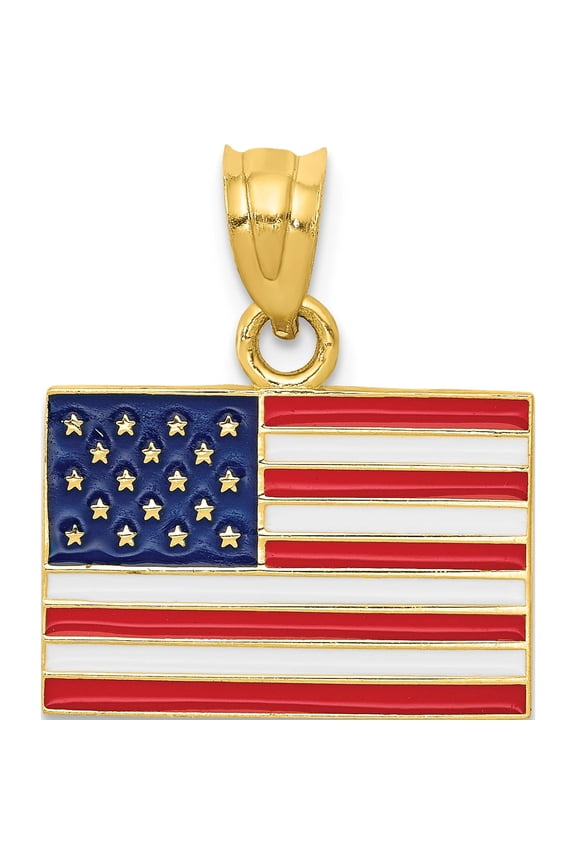 14K Yellow Gold Enameled United States Flag Pendant