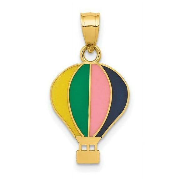 14K Yellow Gold Enameled Yello with Green, Pink & Black Hot Air Balloon Pendant
