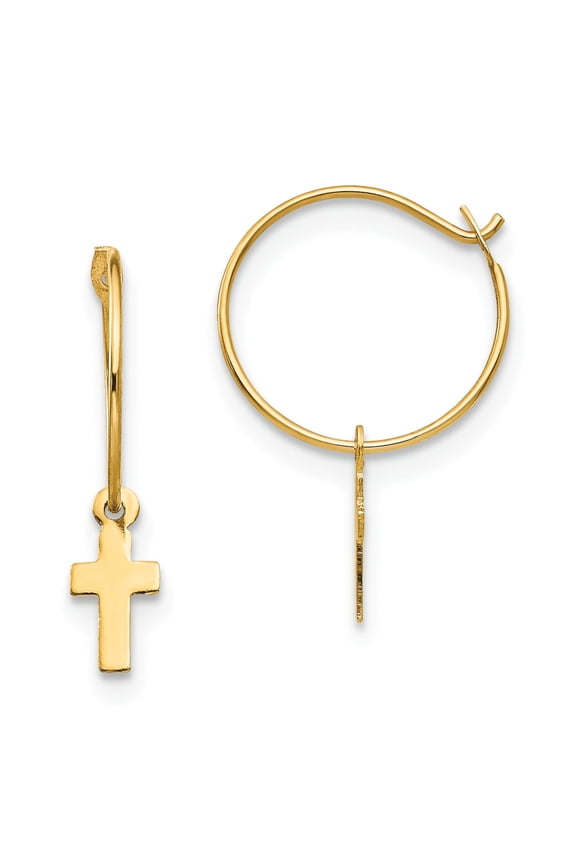 14K Yellow Gold Endless Hoop Cross Earrings Jewelry