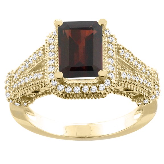 14K Yellow Gold Enhanced Ruby Ring Octagon 8x6mm Diamond Accent, size 9.5