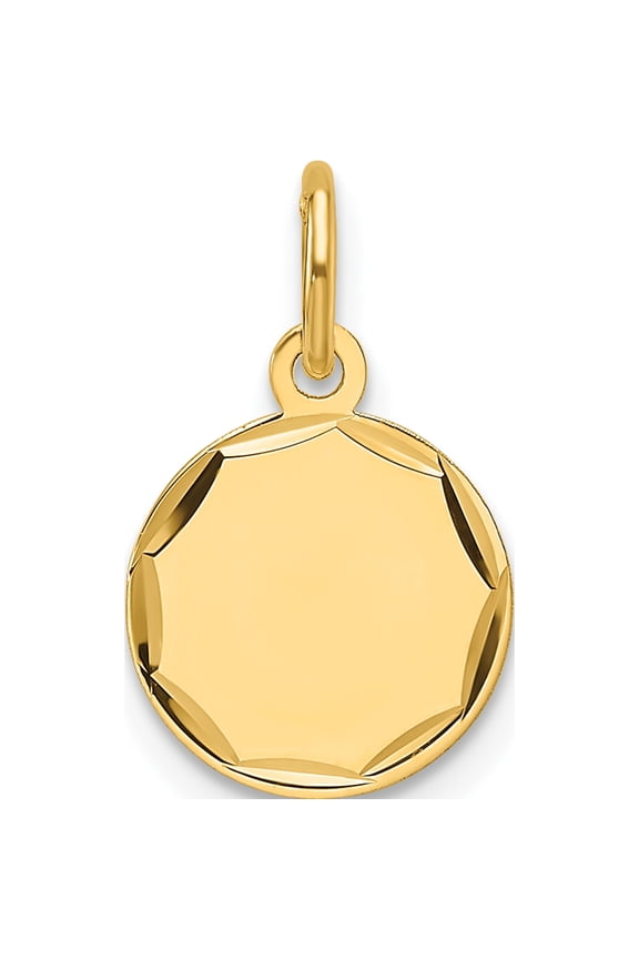 14K Yellow Gold Etched Edge .013 Gauge Engravable Round 10.1mm Disc Charm