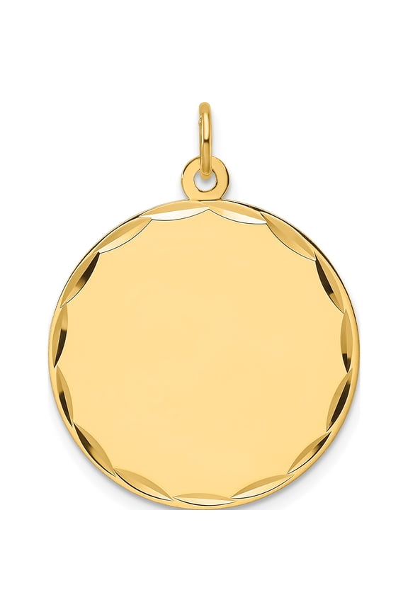 14K Yellow Gold Etched .018 Gauge Engravable Round Disc Charm (Width 22.9) (Length 28.6) - Jbsp