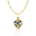 thumbnail image 1 of 14K Yellow Gold Evil Eye Heart Charm Pendant with 1.6mm Figaro 3+1 Chain Necklace - 18", 1 of 4