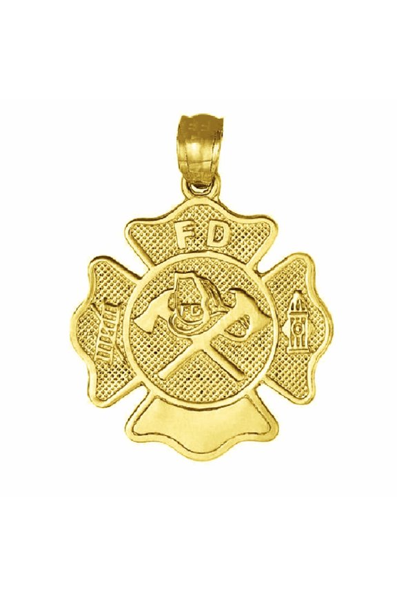 14K Yellow Gold FIRE DEPARTMENT BADGE Pendant