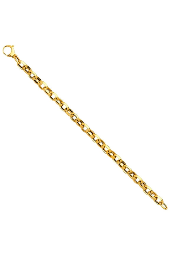 14K Yellow Gold Fancy Hollow Knife-edge Rolo Link 7.5" Bracelet