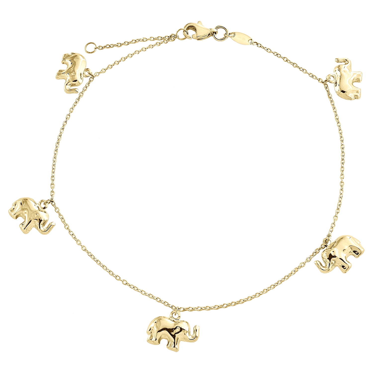 14K Yellow Gold Fancy Link Chain Statement 10mm Elephant Charm Anklet 9"+ 1" Ext