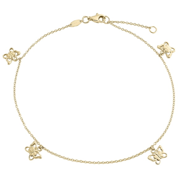14K Yellow Gold Fancy Link Chain Statement 7mm Butterfly Charm Anklet 9"+1" Ext.