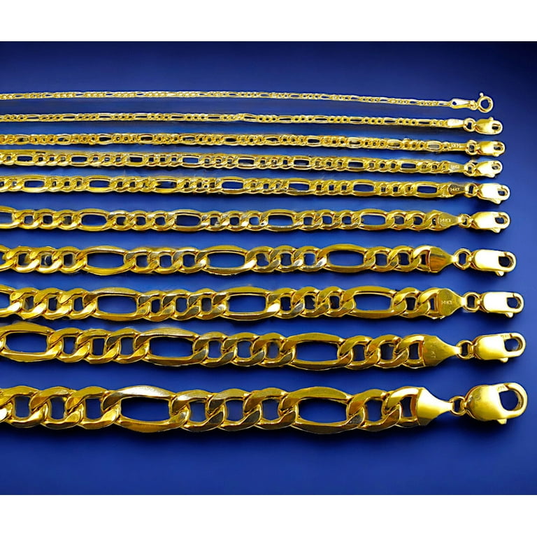 14K Yellow Gold Figaro Chain Necklace Link Real Men Women Jewelry
