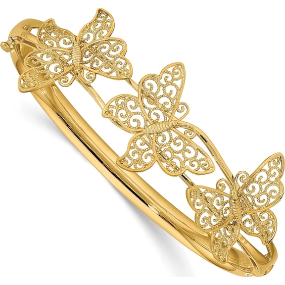 14K Yellow Gold Filgree Butterfly Hinged Bangle Bracelet Made In United States db557