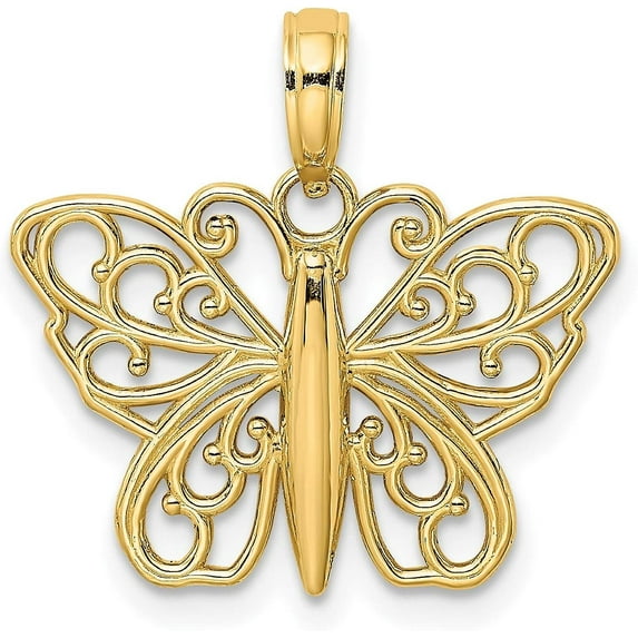 14K Yellow Gold Filigree Butterfly Charm - 18.8mm