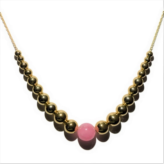 14K Yellow Gold Filled 18.5 inch Add A Bead Necklace Chain w/ Semi-Precious 10mm Pink Quartz Bead and 20 Decending 14k YGF Beads
