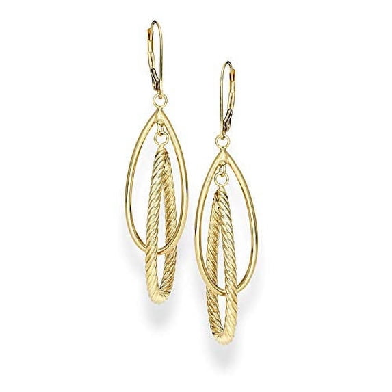 JewelStop 14K Yellow Gold Finish 15x55mm Shiny Tear Drop Fancy Earrings, Lever Back Clasp