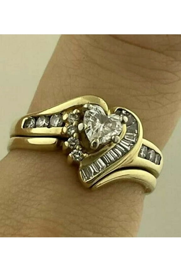 14K Yellow Gold Finish 2 Ct Heart Cut VVS1 Diamond Cluster Engagement Ring For Women Spacial Gift