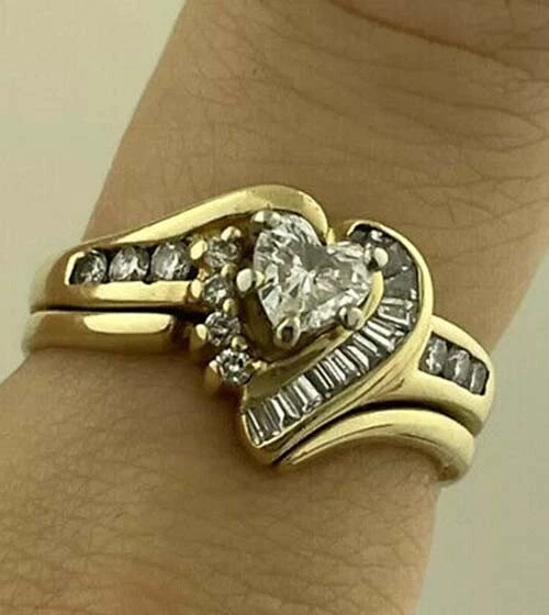 14K Yellow Gold Finish 2 Ct Heart Cut VVS1 Diamond Cluster Engagement Ring For Women Spacial Gift