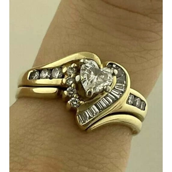 14K Yellow Gold Finish 2 Ct Heart Cut VVS1 Diamond Cluster Engagement Ring For Women Spacial Gift