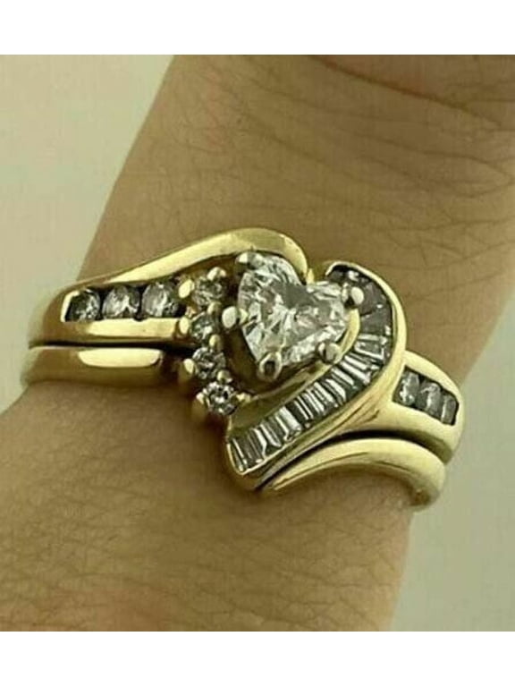 14K Yellow Gold Finish 2 Ct Heart Cut VVS1 Diamond Cluster Engagement Ring