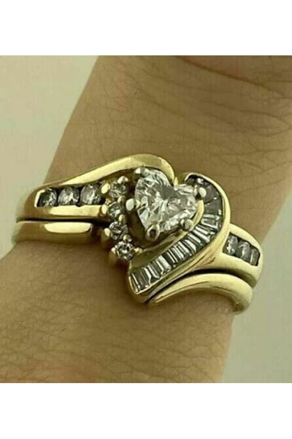 14K Yellow Gold Finish 2 Ct Heart Cut VVS1 Diamond Cluster Engagement Ring