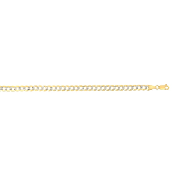 14K Yellow Gold Finish 3.2mm Diamond Cut Comfort Pave Curb Chain 18" with Lobster Clasp