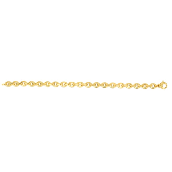 14K Yellow Gold Finish 6.2mm Oval Rolo Bracelet 7.5" with Lobster Clasp