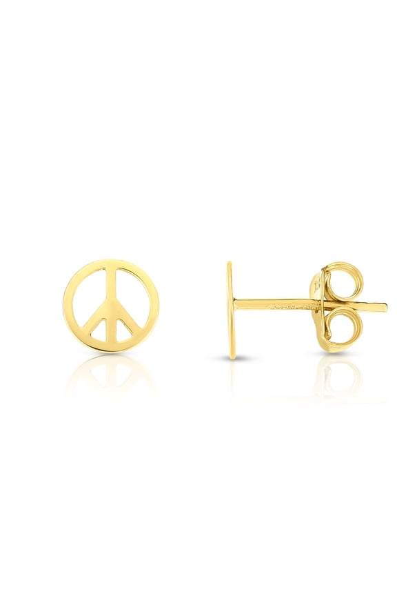 14K Yellow Gold Finish 6.9mm Shiny Fancy Post Peace Earrings with Push Back by IcedTime