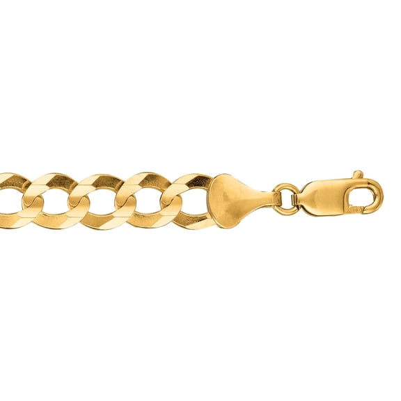 14K Yellow Gold Finish 8.2mm Shiny Diamond Cut Oval Comfort Curb Chain 26" Lobster Clasp by IcedTime