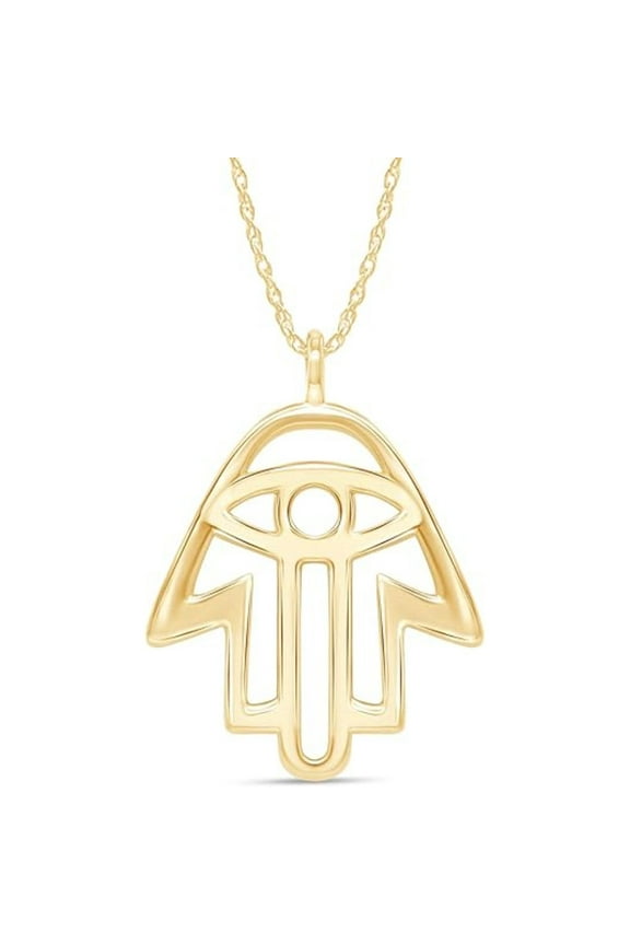 14K Yellow Gold Finish 925 Sterling Silver Evil Eye With Hamsa Hands Pendant Necklace for Women