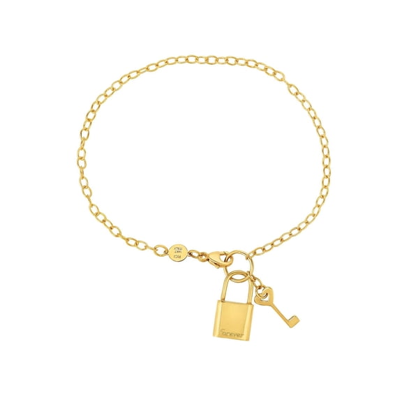 14K Yellow Gold Finish Chain with Shiny Lock & Key Bracelet 7.5" with Lobster Clasp by IcedTime