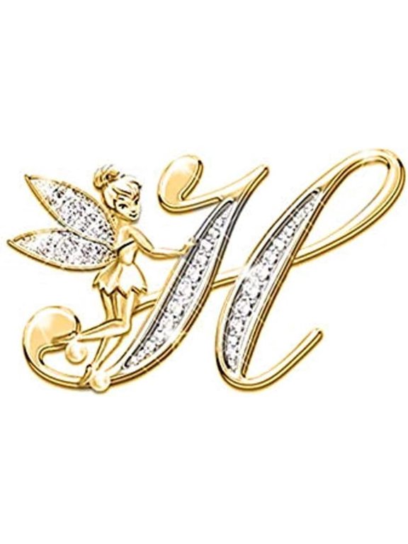14K Yellow Gold Finish Round Cut White Diamond 925 Sterling Silver Diamond Cute Elf Angele With H Initial Letter Pendant Necklace for Women