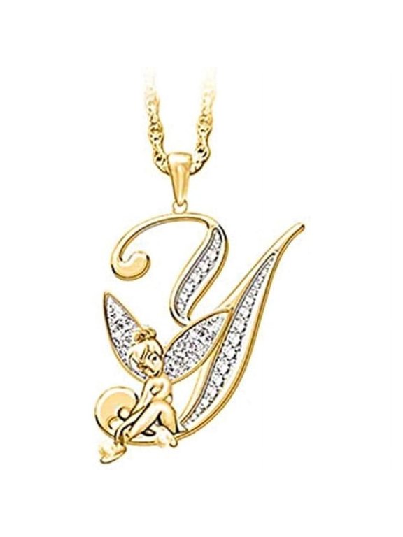 14K Yellow Gold Finish Round Cut White Diamond 925 Sterling Silver Diamond Cute Elf Angele With Y Initial Letter Pendant Necklace for Women