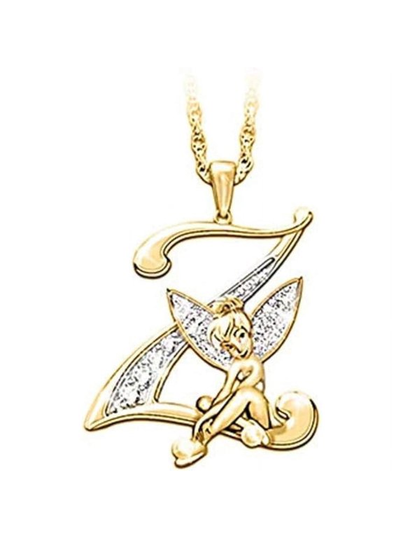 14K Yellow Gold Finish Round Cut White Diamond 925 Sterling Silver Diamond Cute Elf Angele With Z Initial Letter Pendant Necklace for Women