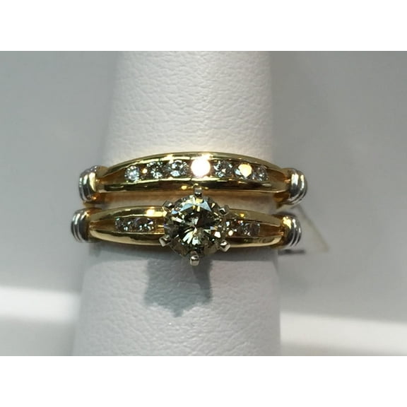 14K Yellow Gold Finish Silver Round Cut Diamond Engagement Wedding Bridal Ring Set For Gift