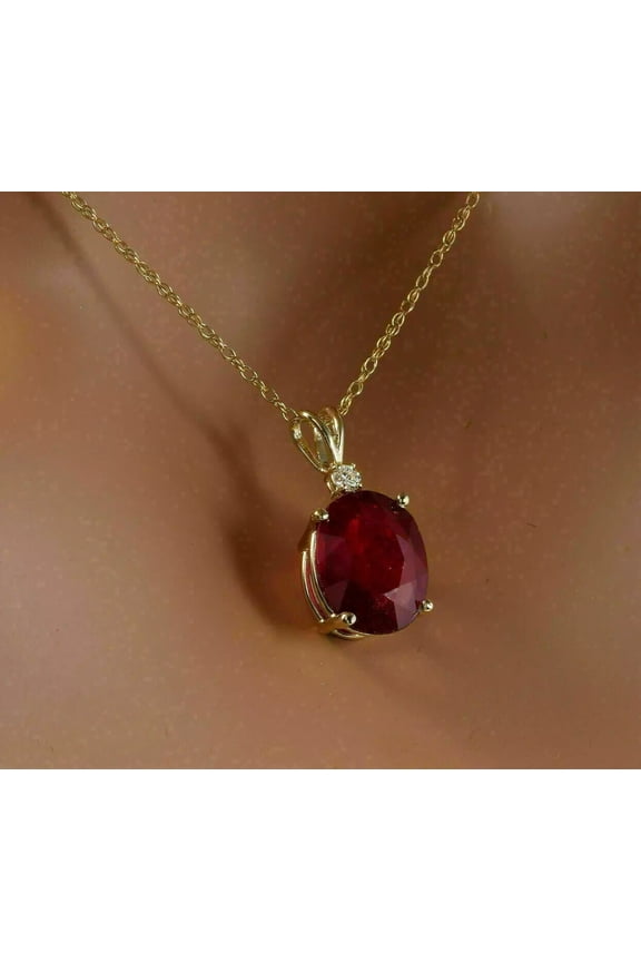 14K Yellow Gold Finish Solitaire Pendant Necklace Oval Cut Lab Created Ruby