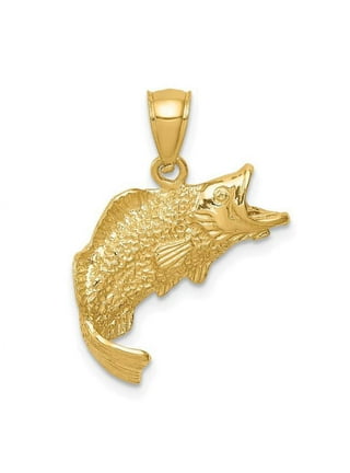 14K Yellow Gold Fly Rod Fishing Pole Necklace Charm Pendant