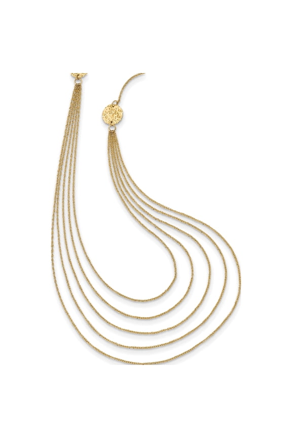 14K Yellow Gold 5-Layer Ropa Chain Bib with Textured Side Circles 18 inch Necklace