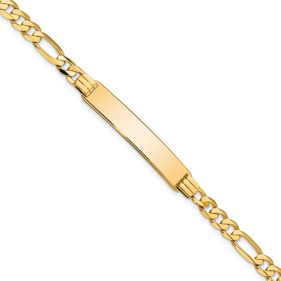 14K Yellow Gold Flat Figaro Link Id Bracelet (7 X 7) Made In United States lid78-7