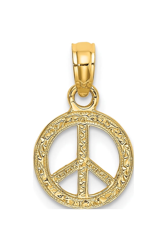 14K Yellow Gold Flat Textured Mini Peace Sign Charm