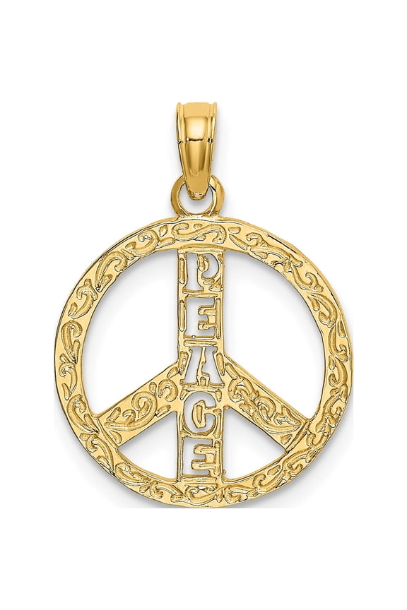 14K Yellow Gold Flat Textured Peace Sign Charm