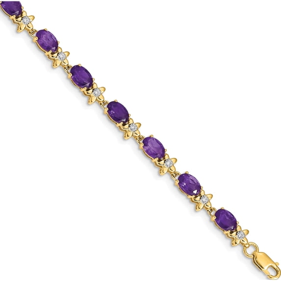 14K Yellow Gold Floral Diamond And Amethyst Bracelet (7 X 4.5) Made In India bm4495-am-010-ya