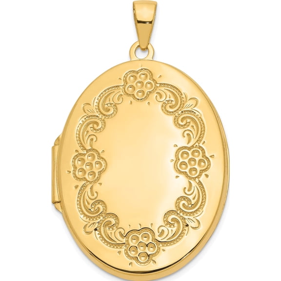 14K Yellow Gold Floral Oval Locket (39.85 X 24.5) Made In China xl164