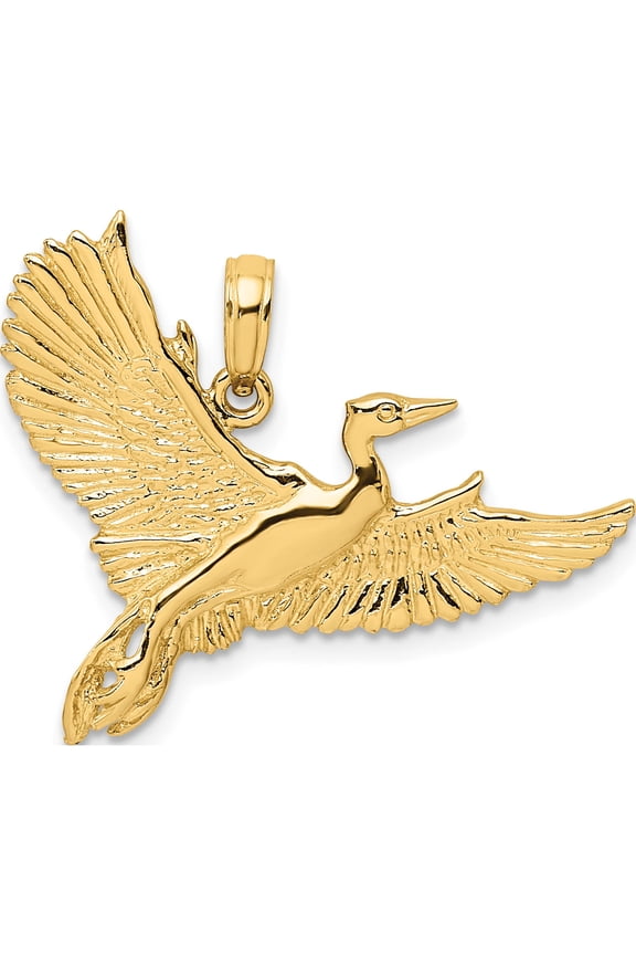 14K Yellow Gold Flying Heron Bird Charm (22 X 29.3) Made In United States k7852